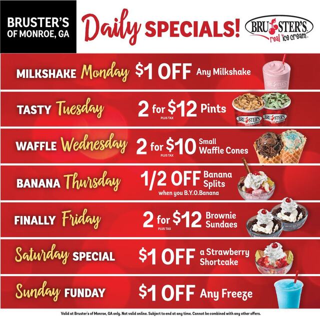 Bruster's of Monroe Daily Specials!