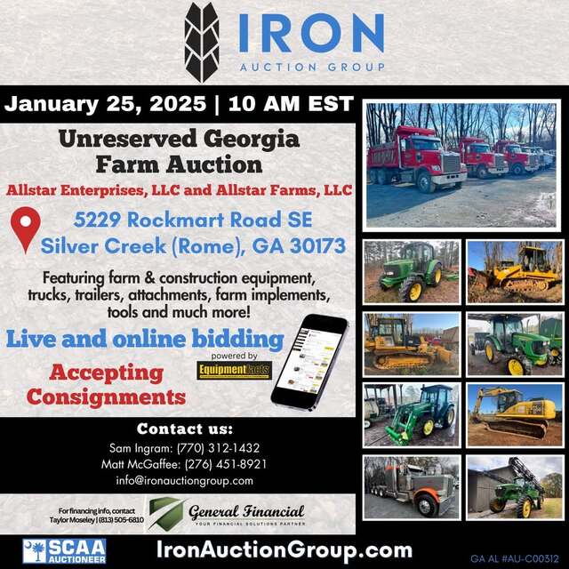 Unreserved GA Farm Auction Allstar Enterprises, LLC and Allstar Farms, LLC and others